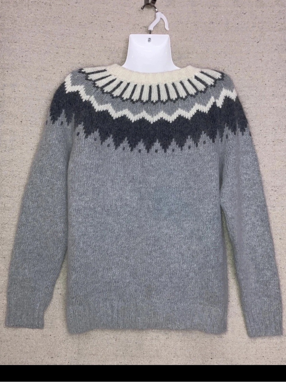 Vintage White Stag Fair Isles 40% Angora Gray Nordic Knit Ski Sweater Women’s L - Picture 6 of 11